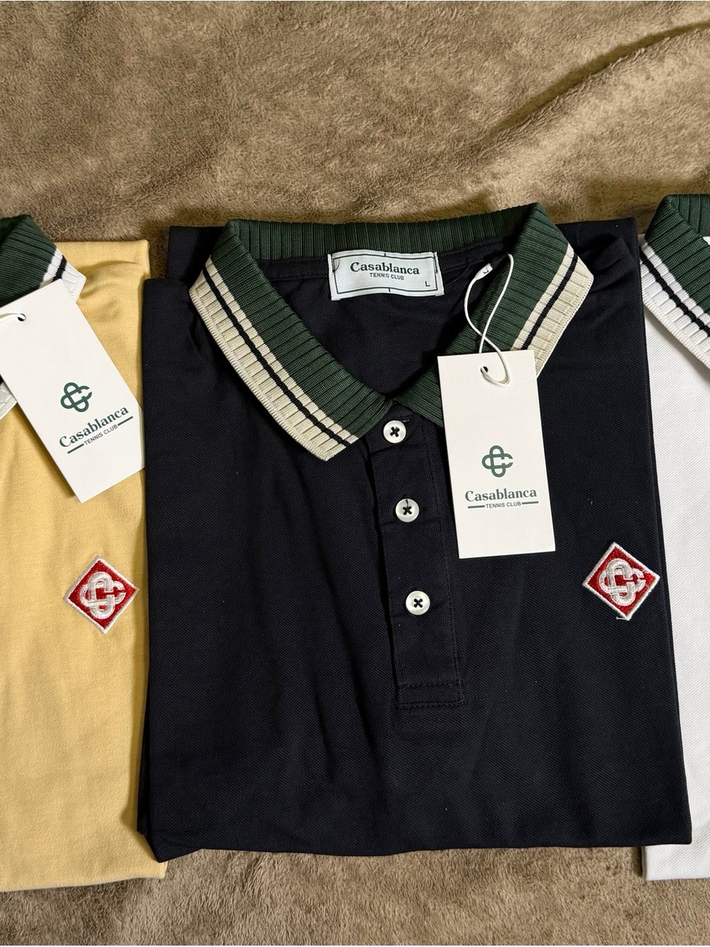 Casablanca Men’s Green-Trim Black Polo Shirt